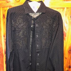 English Laundry Black Embroidered Shirt - Large